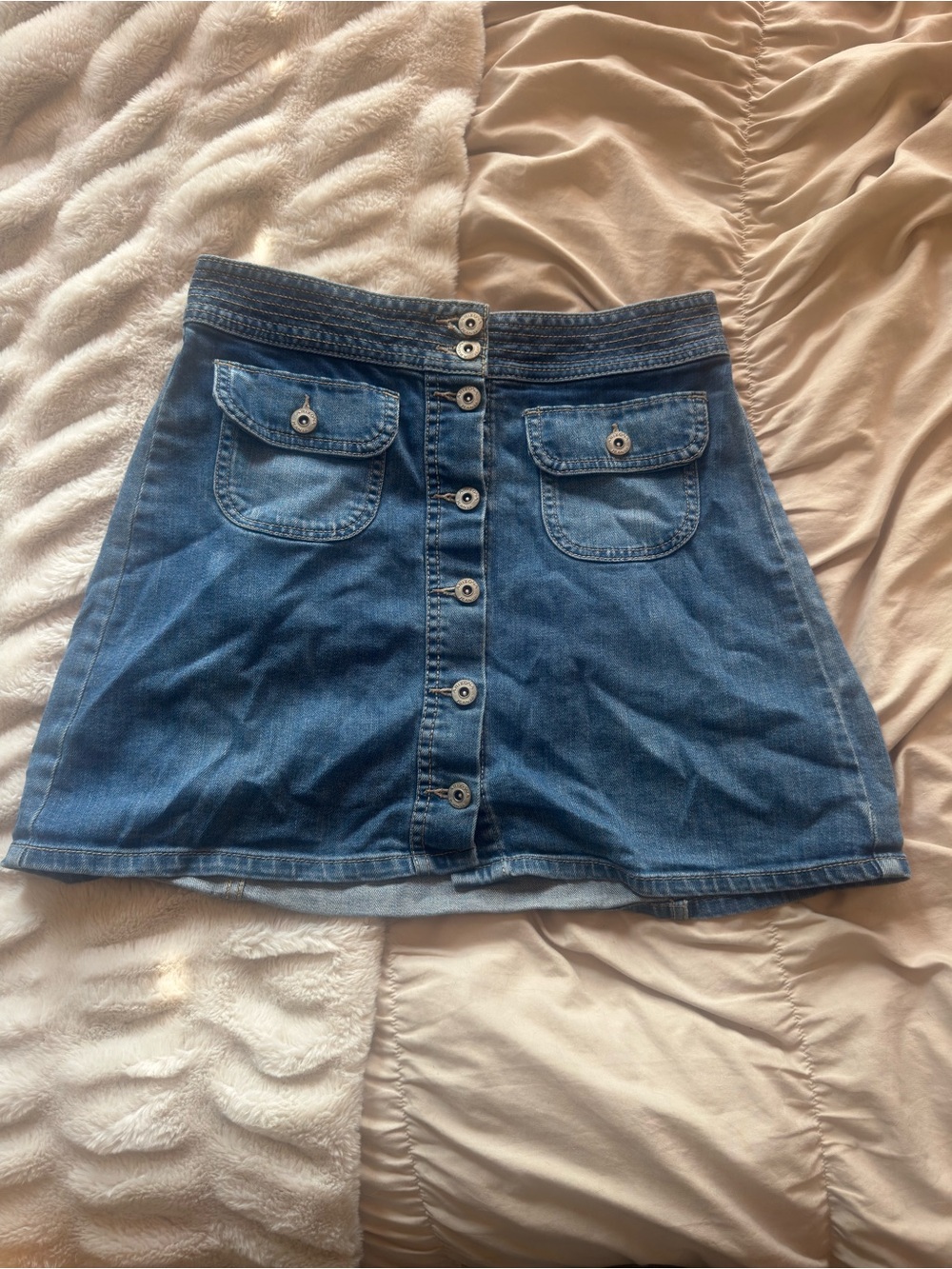 Arizona Jean Company Blue Button-Front A-Line Denim Skirt